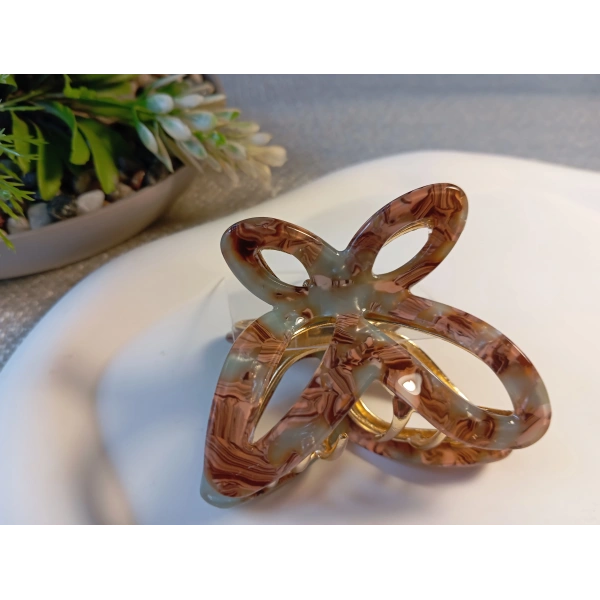 Euro Aksesuar Sedefli Krem Desenli Lüks Metal Kelebek Mandal Toka