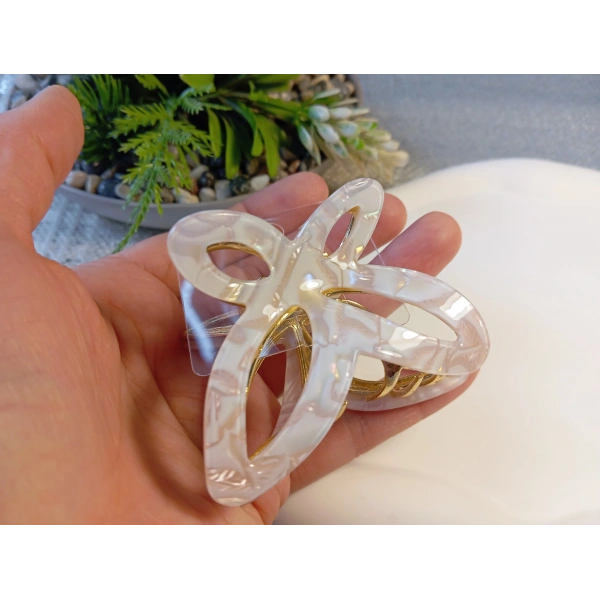 Euro Aksesuar Sedefli Krem Desenli Lüks Metal Kelebek Mandal Toka