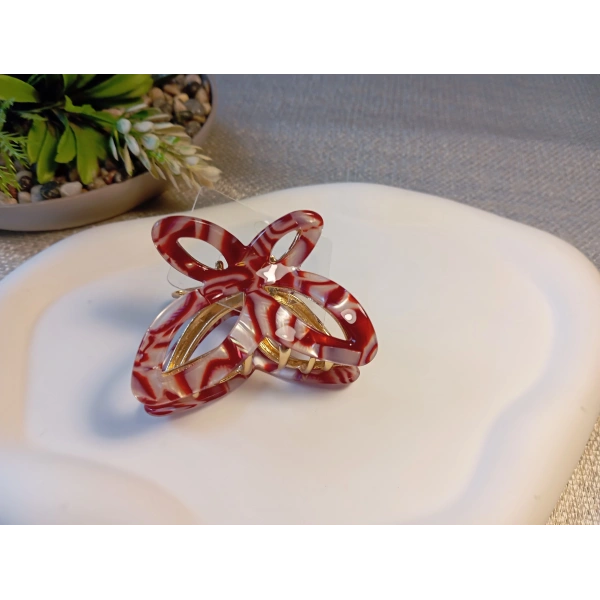 Euro Aksesuar Sedefli Krem Desenli Lüks Metal Kelebek Mandal Toka