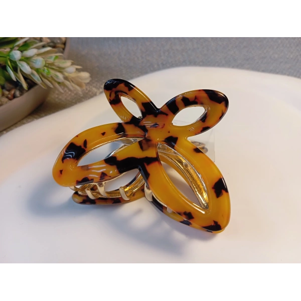 Euro Aksesuar Sedefli Krem Desenli Lüks Metal Kelebek Mandal Toka