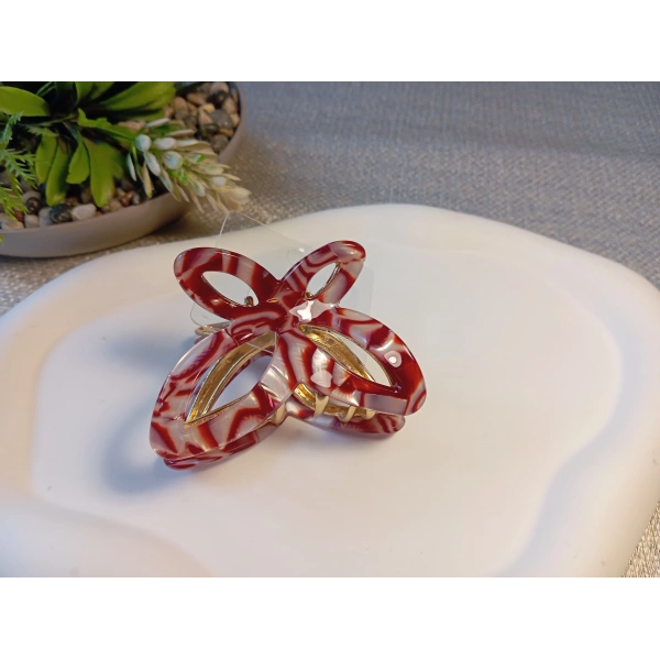 Euro Aksesuar Sedefli Krem Desenli Lüks Metal Kelebek Mandal Toka