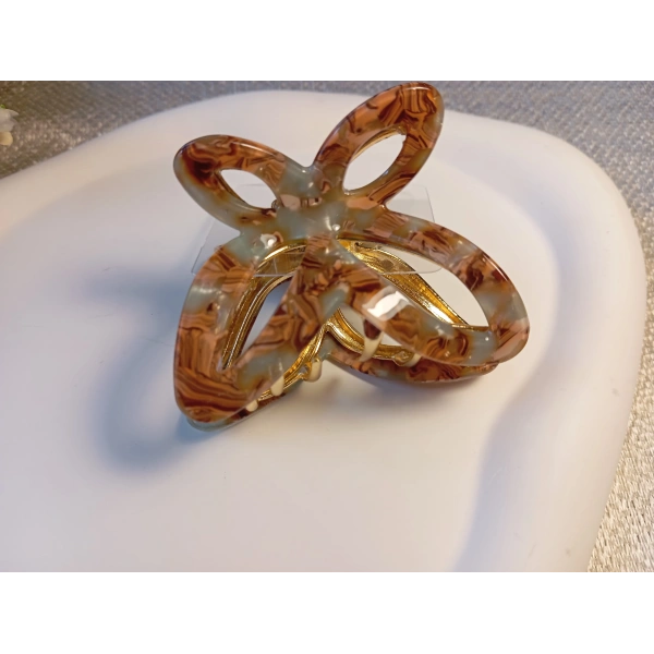 Euro Aksesuar Sedefli Krem Desenli Lüks Metal Kelebek Mandal Toka