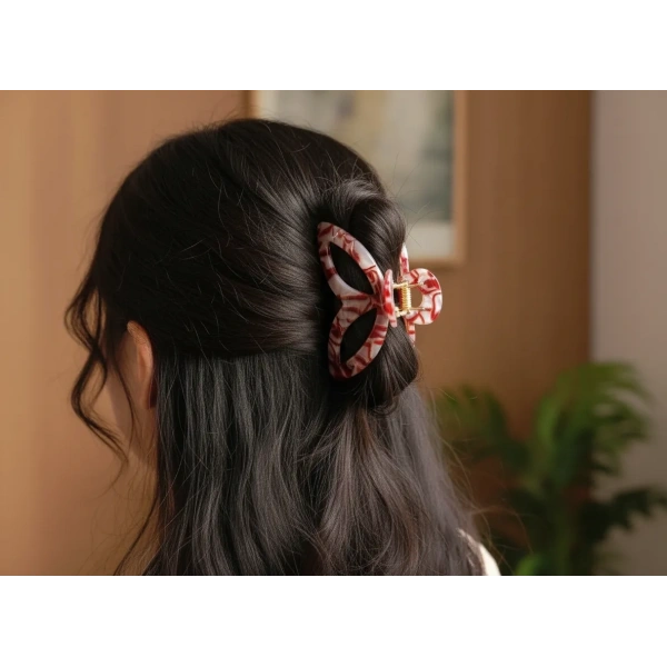 Euro Aksesuar Sedefli Krem Desenli Lüks Metal Kelebek Mandal Toka