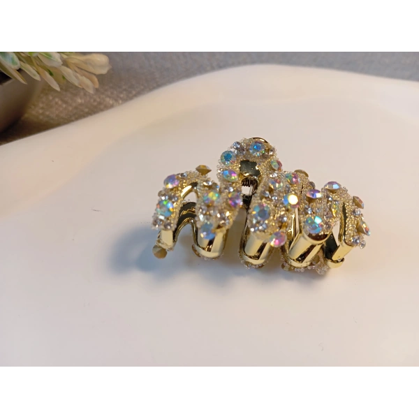 Euro Aksesuar Işıltılı Metalik Gövdeli Kristal Taşlı Lüks Mandal Toka - 4 cm