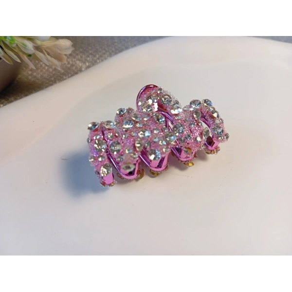 Euro Aksesuar Işıltılı Metalik Gövdeli Kristal Taşlı Lüks Mandal Toka - 4 cm