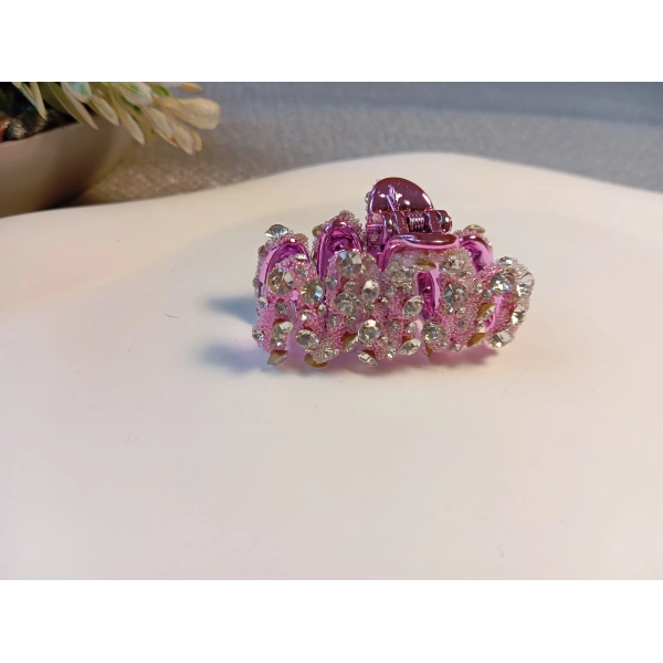 Euro Aksesuar Işıltılı Metalik Gövdeli Kristal Taşlı Lüks Mandal Toka - 4 cm