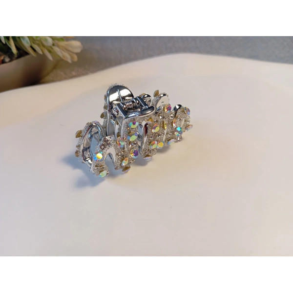 Euro Aksesuar Işıltılı Metalik Gövdeli Kristal Taşlı Lüks Mandal Toka - 4 cm