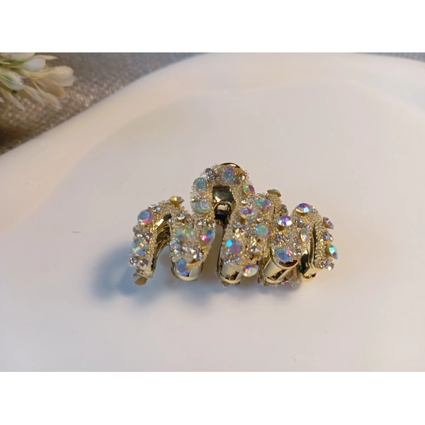 Euro Aksesuar Işıltılı Metalik Gövdeli Kristal Taşlı Lüks Mandal Toka - 4 cm