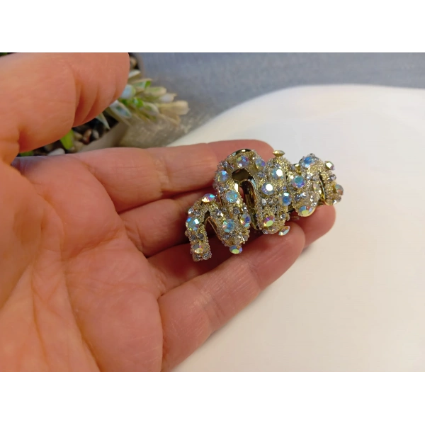 Euro Aksesuar Işıltılı Metalik Gövdeli Kristal Taşlı Lüks Mandal Toka - 4 cm