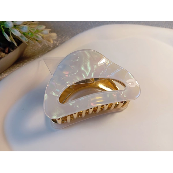 Euro Aksesuar Lüks Sedefli İridyum Serisi Altın Detaylı Üçgen Metal Mandal Toka - 6 cm