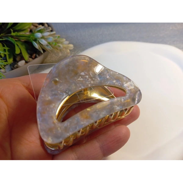 Euro Aksesuar Lüks Sedefli İridyum Serisi Altın Detaylı Üçgen Metal Mandal Toka - 6 cm