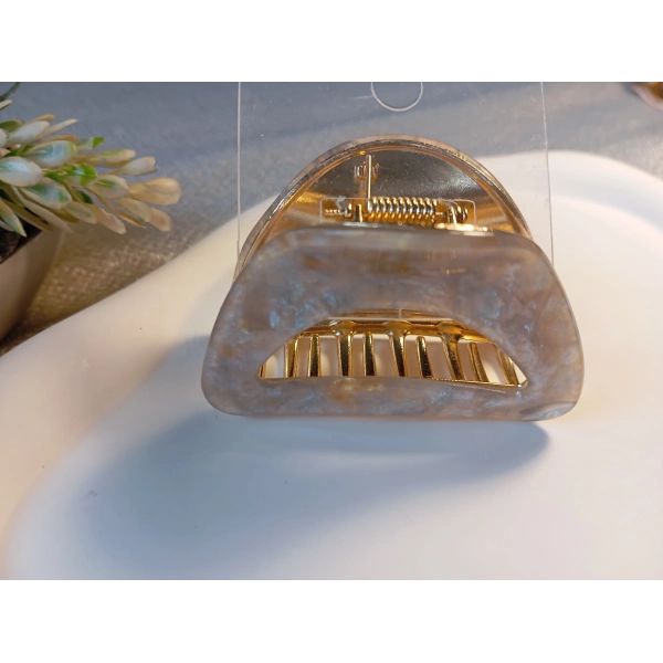 Euro Aksesuar Lüks Sedefli İridyum Serisi Altın Detaylı Üçgen Metal Mandal Toka - 6 cm