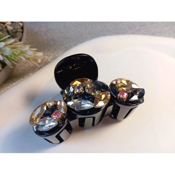 Euro Aksesuar Lüks Kristal Taşlı ve Markiz Kesim Cam Detaylı Büyük Boy Mandal Toka