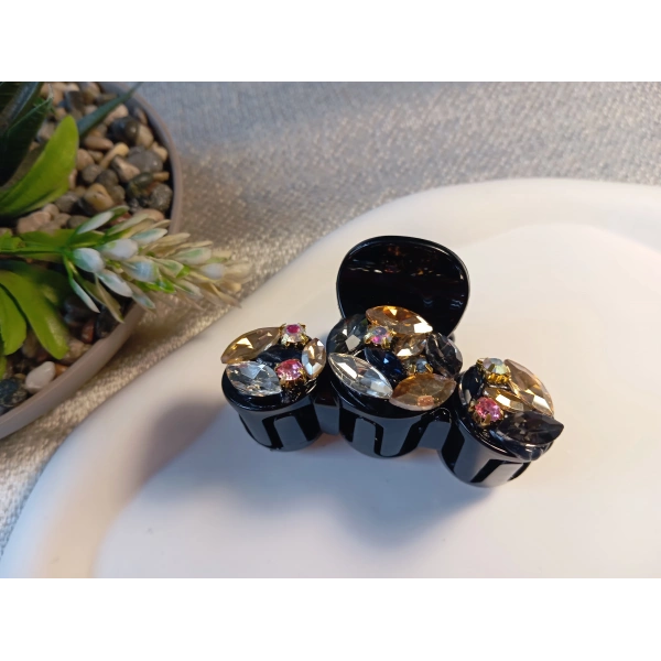 Euro Aksesuar Lüks Kristal Taşlı ve Markiz Kesim Cam Detaylı Büyük Boy Mandal Toka