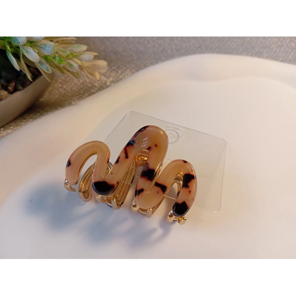 Euro Aksesuar Modern W-Line Sedefli İridyum Kaplama Orta Boy Metal Mandal Toka - 5 cm