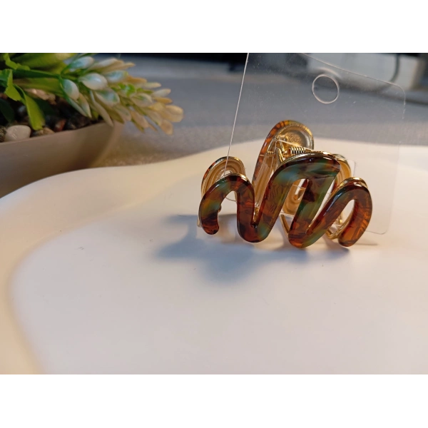 Euro Aksesuar Modern W-Line Sedefli İridyum Kaplama Orta Boy Metal Mandal Toka - 5 cm