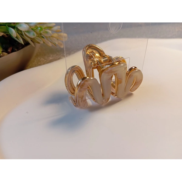 Euro Aksesuar Modern W-Line Sedefli İridyum Kaplama Orta Boy Metal Mandal Toka - 5 cm