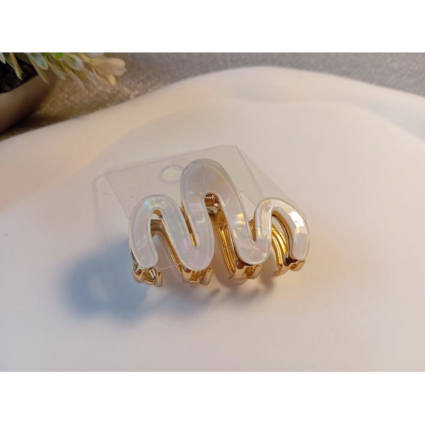 Euro Aksesuar Modern W-Line Sedefli İridyum Kaplama Orta Boy Metal Mandal Toka - 5 cm