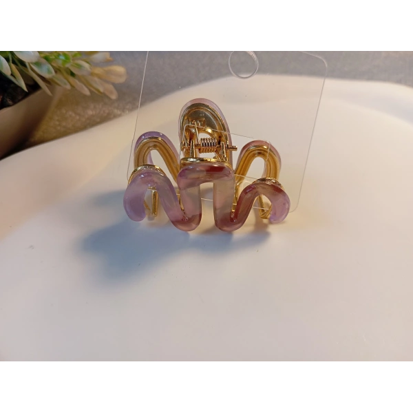 Euro Aksesuar Modern W-Line Sedefli İridyum Kaplama Orta Boy Metal Mandal Toka - 5 cm