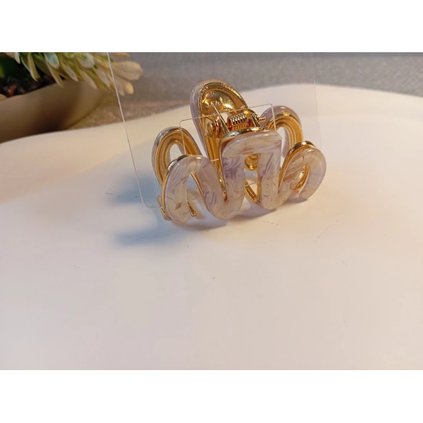 Euro Aksesuar Modern W-Line Sedefli İridyum Kaplama Orta Boy Metal Mandal Toka - 5 cm