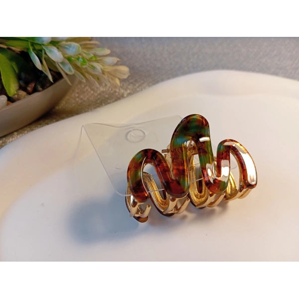 Euro Aksesuar Modern W-Line Sedefli İridyum Kaplama Orta Boy Metal Mandal Toka - 5 cm