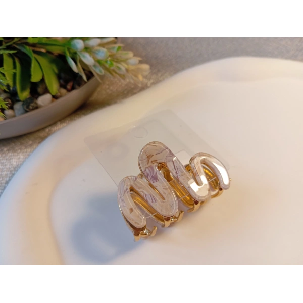 Euro Aksesuar Modern W-Line Sedefli İridyum Kaplama Orta Boy Metal Mandal Toka - 5 cm