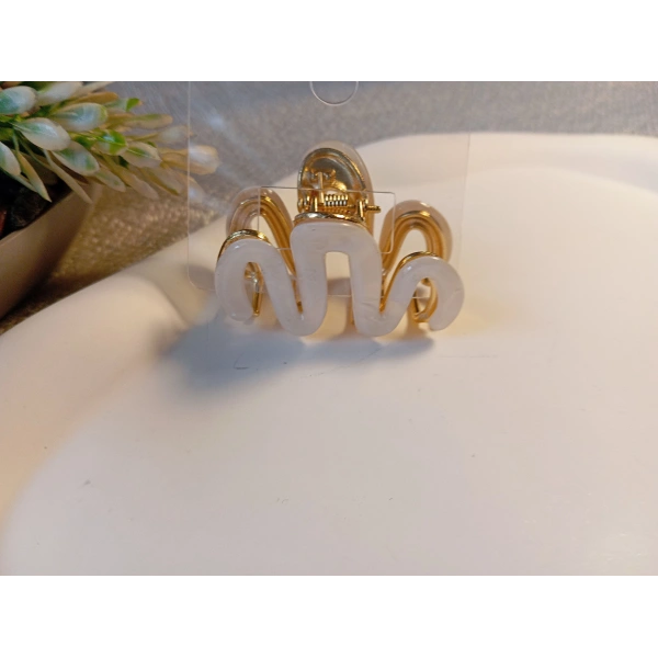 Euro Aksesuar Modern W-Line Sedefli İridyum Kaplama Orta Boy Metal Mandal Toka - 5 cm