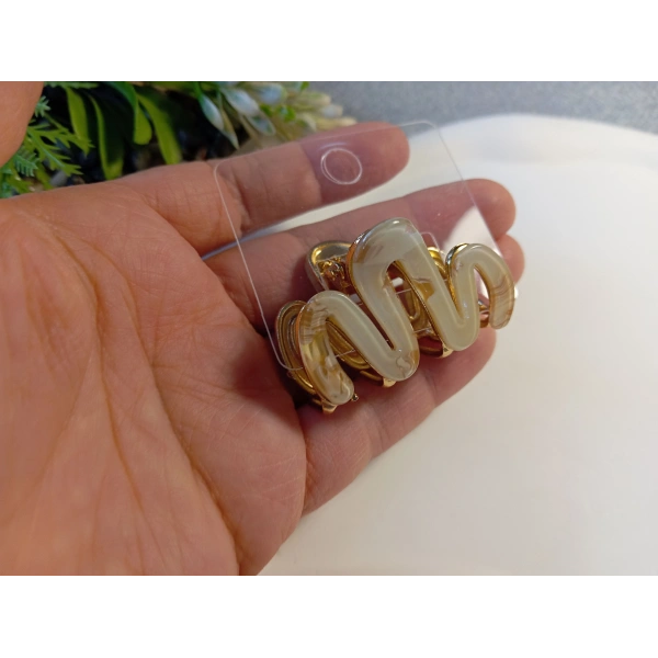 Euro Aksesuar Modern W-Line Sedefli İridyum Kaplama Orta Boy Metal Mandal Toka - 5 cm