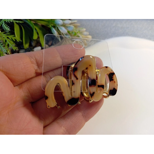 Euro Aksesuar Modern W-Line Sedefli İridyum Kaplama Orta Boy Metal Mandal Toka - 5 cm