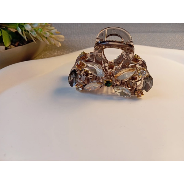 Euro Aksesuar Premium Koleksiyon Kristal Taşlı ve Markiz Kesim Cam Detaylı Orta Boy Mandal Toka - 5 cm