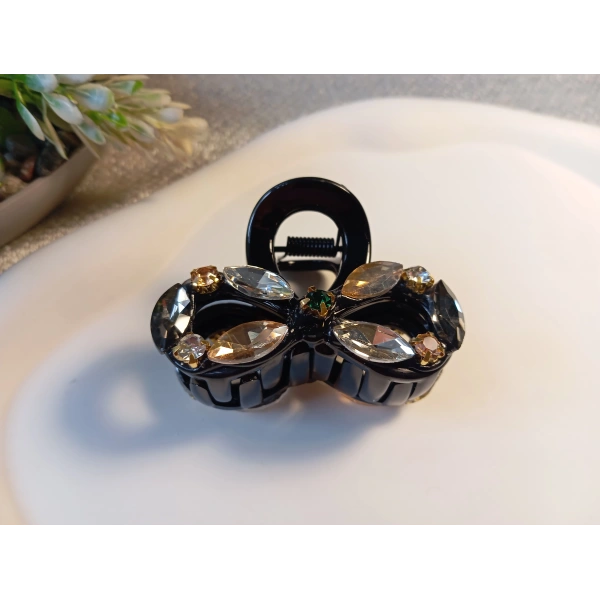 Euro Aksesuar Premium Koleksiyon Kristal Taşlı ve Markiz Kesim Cam Detaylı Orta Boy Mandal Toka - 5 cm