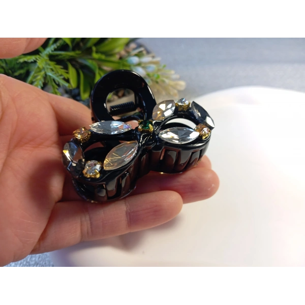 Euro Aksesuar Premium Koleksiyon Kristal Taşlı ve Markiz Kesim Cam Detaylı Orta Boy Mandal Toka - 5 cm