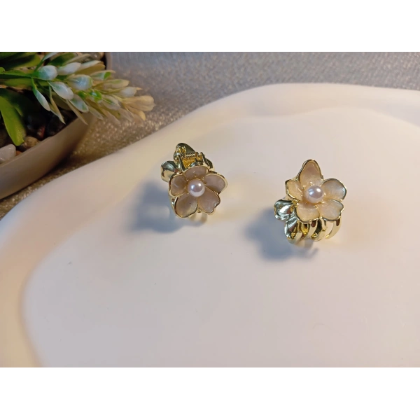 Euro Aksesuar 2li Set İnci Detaylı Mine İşlemeli Mini Çiçek Mandal Toka - 2 cm