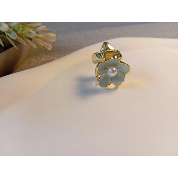 Euro Aksesuar 2li Set İnci Detaylı Mine İşlemeli Mini Çiçek Mandal Toka - 2 cm