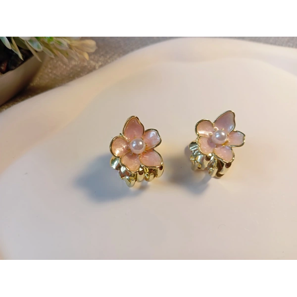 Euro Aksesuar 2li Set İnci Detaylı Mine İşlemeli Mini Çiçek Mandal Toka - 2 cm