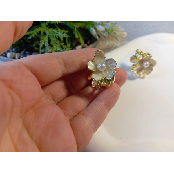 Euro Aksesuar 2li Set İnci Detaylı Mine İşlemeli Mini Çiçek Mandal Toka - 2 cm