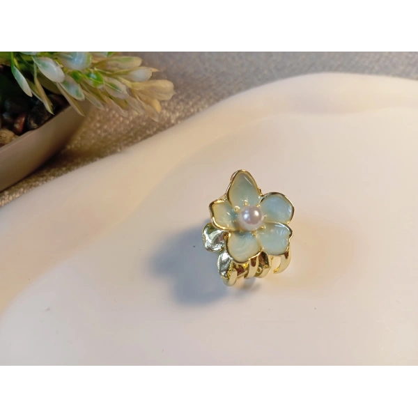 Euro Aksesuar 2li Set İnci Detaylı Mine İşlemeli Mini Çiçek Mandal Toka - 2 cm