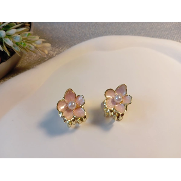 Euro Aksesuar 2li Set İnci Detaylı Mine İşlemeli Mini Çiçek Mandal Toka - 2 cm