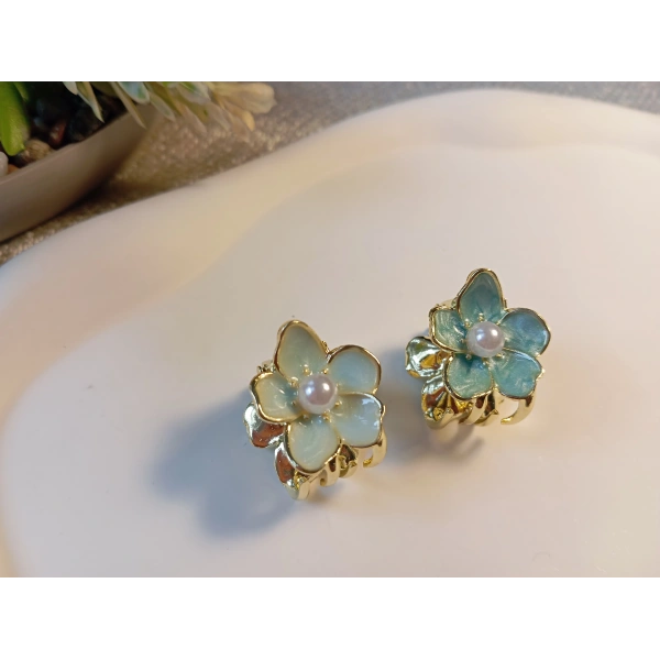 Euro Aksesuar 2li Set İnci Detaylı Mine İşlemeli Mini Çiçek Mandal Toka - 2 cm