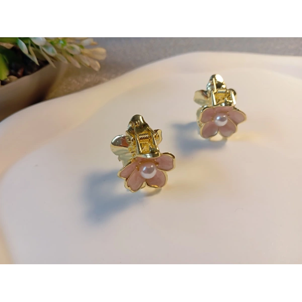 Euro Aksesuar 2li Set İnci Detaylı Mine İşlemeli Mini Çiçek Mandal Toka - 2 cm