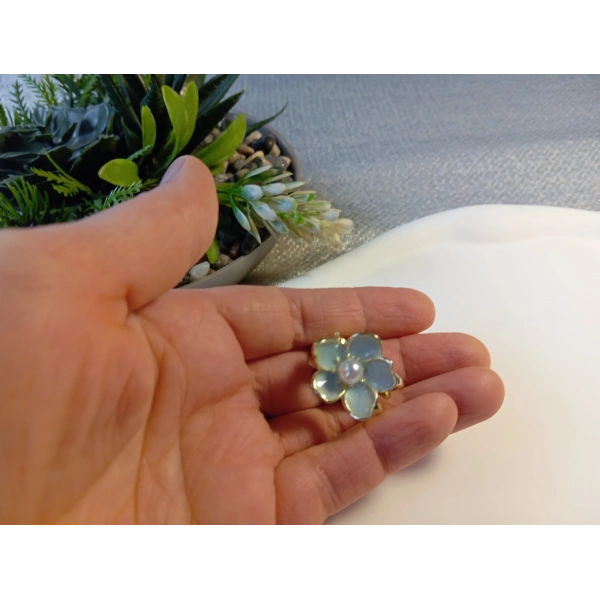 Euro Aksesuar 2li Set İnci Detaylı Mine İşlemeli Mini Çiçek Mandal Toka - 2 cm