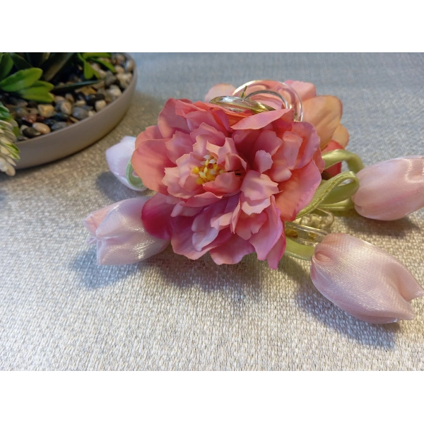 Euro Aksesuar Romantik Bahar Serisi Lale ve Şakayık Detaylı Büyük Boy Çiçekli Mandal Toka