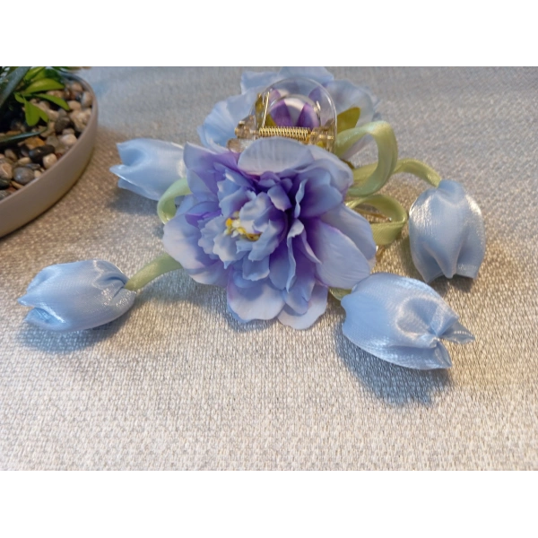 Euro Aksesuar Romantik Bahar Serisi Lale ve Şakayık Detaylı Büyük Boy Çiçekli Mandal Toka