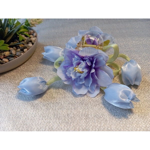 Euro Aksesuar Romantik Bahar Serisi Lale ve Şakayık Detaylı Büyük Boy Çiçekli Mandal Toka