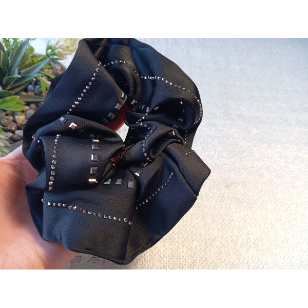 Euro Aksesuar Premium Taş İşlemeli Saten Simit Toka - Topuz Tokası Siyah, Bej, Kahve Seçenekleriyle