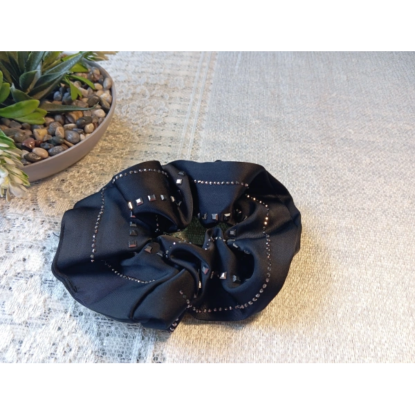 Euro Aksesuar Premium Taş İşlemeli Saten Simit Toka - Topuz Tokası Siyah, Bej, Kahve Seçenekleriyle