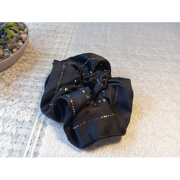 Euro Aksesuar Premium Taş İşlemeli Saten Simit Toka - Topuz Tokası Siyah, Bej, Kahve Seçenekleriyle