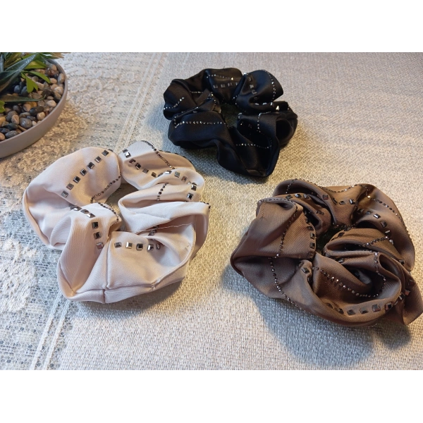 Euro Aksesuar Premium Taş İşlemeli Saten Simit Toka - Topuz Tokası Siyah, Bej, Kahve Seçenekleriyle