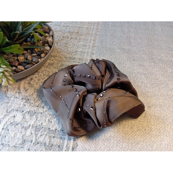 Euro Aksesuar Premium Taş İşlemeli Saten Simit Toka - Topuz Tokası Siyah, Bej, Kahve Seçenekleriyle