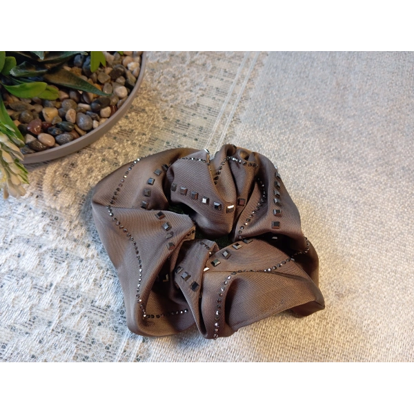 Euro Aksesuar Premium Taş İşlemeli Saten Simit Toka - Topuz Tokası Siyah, Bej, Kahve Seçenekleriyle